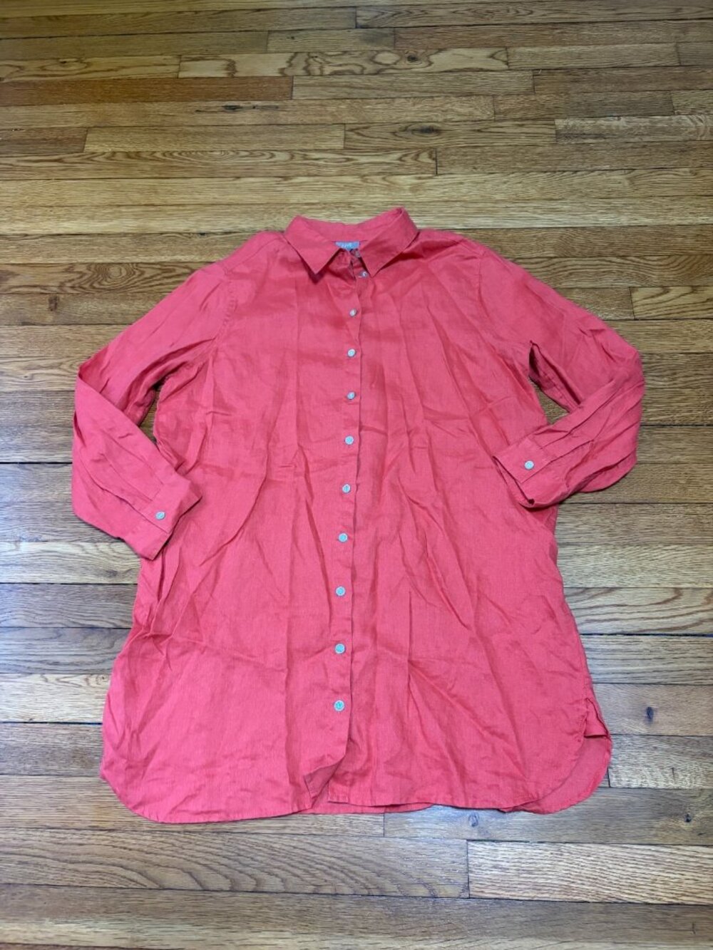 J Jill Womens 100% Linen Shirt Dress Size Medium Petite PM Pink Beach Coastal